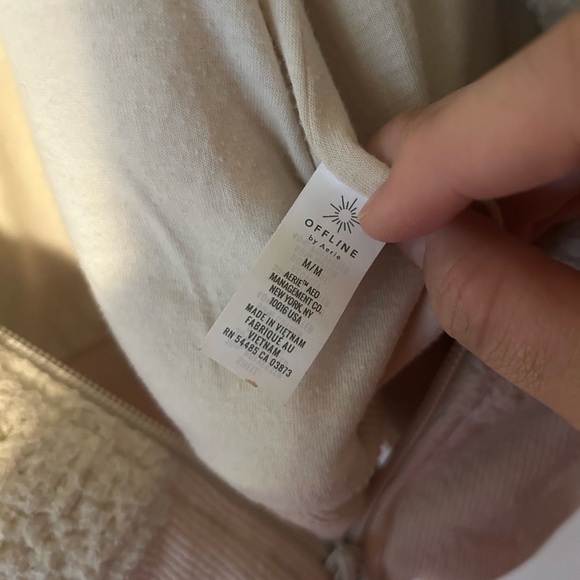 Offline by Aerie Sherpa Full Zip Hoodie Jacket Women's Size M Ivory Loungewear - Picture 5 of 11
